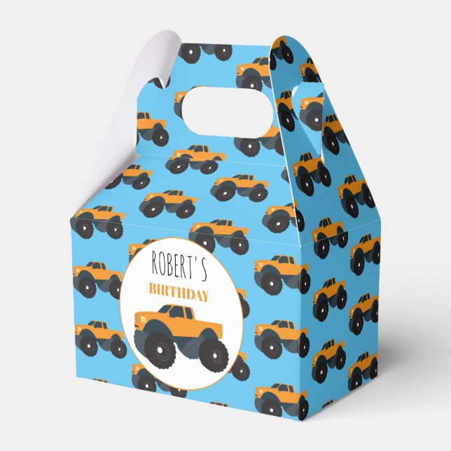 Monster Truck Vehicle Custom Boys Name Favor Boxes (Front Side)
