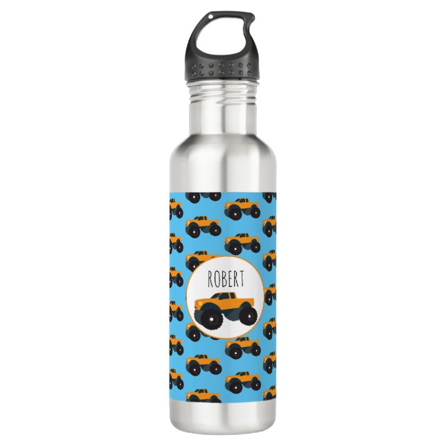 Monster Truck Vehicle Custom Boys Name Stainless Steel Water Bottle (Front)