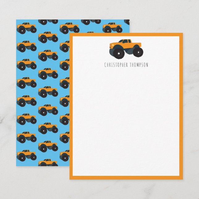 Monster Truck Vehicle Custom Children's Note Card (Front/Back)