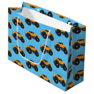 Monster Truck Vehicle Orange Blue Large Gift Bag