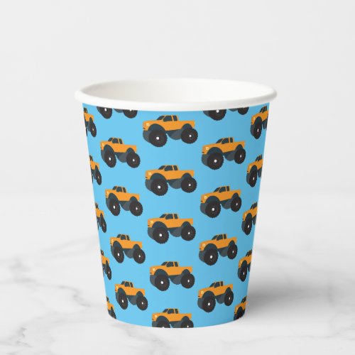 Monster Truck Vehicle Orange Blue Paper Cups
