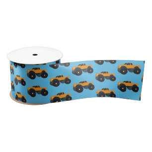 Monster Truck Vehicle Orange Blue Satin Ribbon
