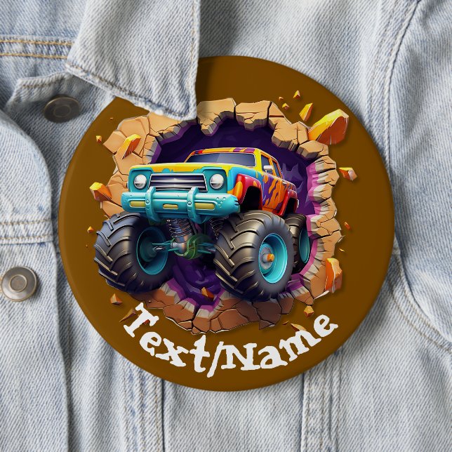 Monster Truck Wall Breakout Design Pinback Button (In Situ)