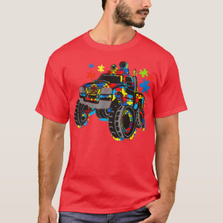 Monster Truck With Autism Puzzle Background Love A T-Shirt