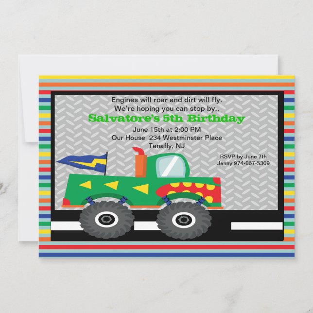 Monster Truck with Teeth Birthday Invitation (Front)