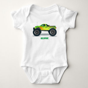 Monster Truck Yellow Orange Fire Personalize Me! Baby Bodysuit