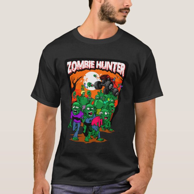 Monster Truck Zombie Hunter Halloween Undead Kille T-Shirt (Front)
