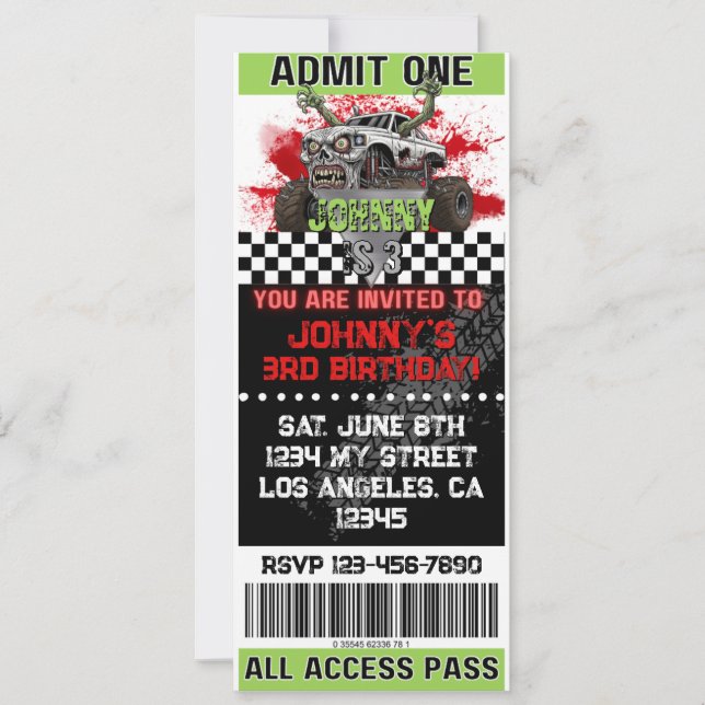 Monster Truck Zombie Invite (Front)