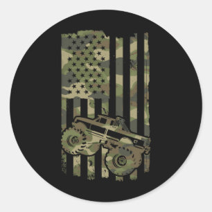 Monster Trucker Retro Monster Truck Usa Flag 4th J Classic Round Sticker
