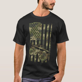 Monster Trucker Retro Monster Truck Usa Flag 4th J T-Shirt