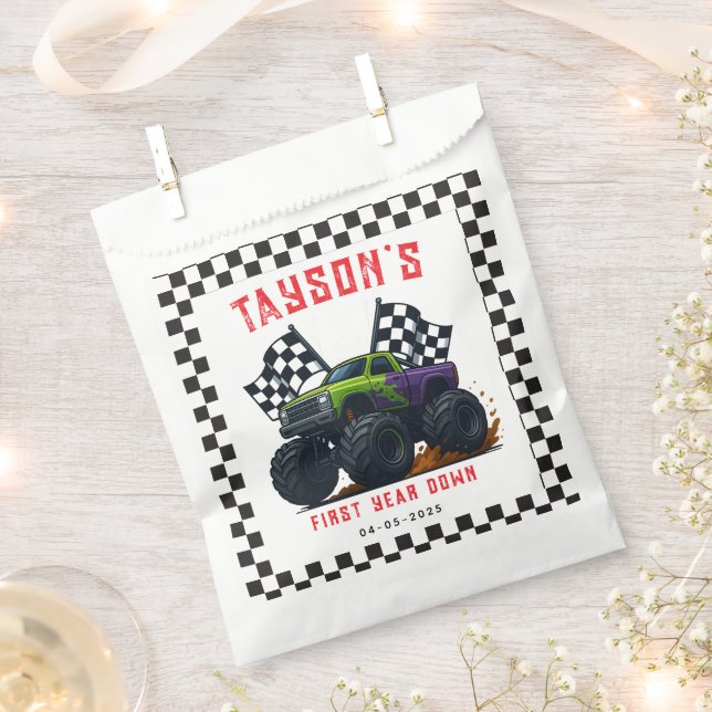 Monster Trucks 1st Birthday Party  Favor Bag (Clipped)