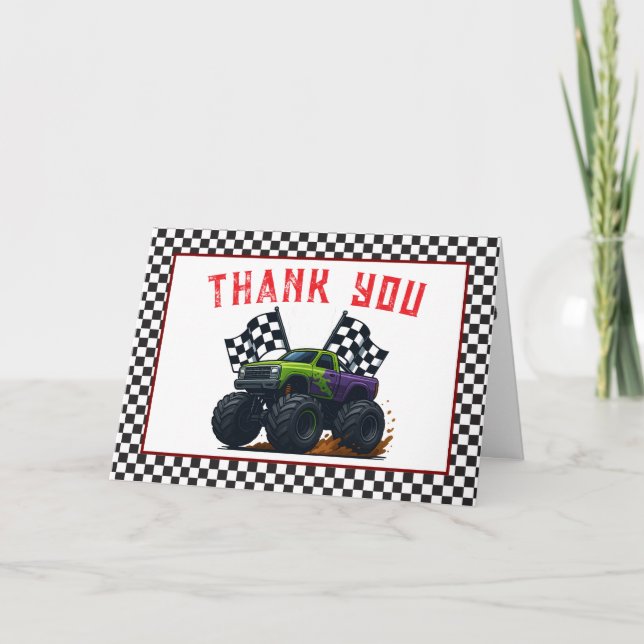 Monster Trucks 1st Birthday Thank You Card (Front)