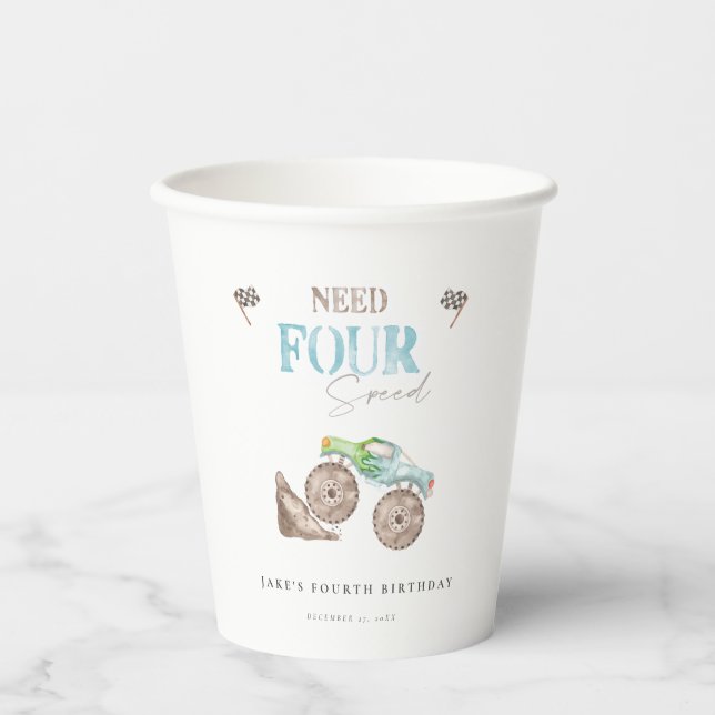 Monster Trucks 4th Birthday Paper Cup (Front)