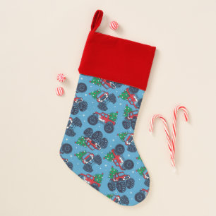 Monster Trucks and Christmas Trees Pattern Stocking