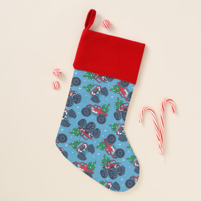 Monster Trucks and Christmas Trees Pattern Stocking (Front)