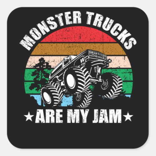 Monster Trucks Are My Jam Kids Square Sticker