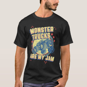 Monster Trucks Are My Jam Retro Checkered Flag Rac T-Shirt