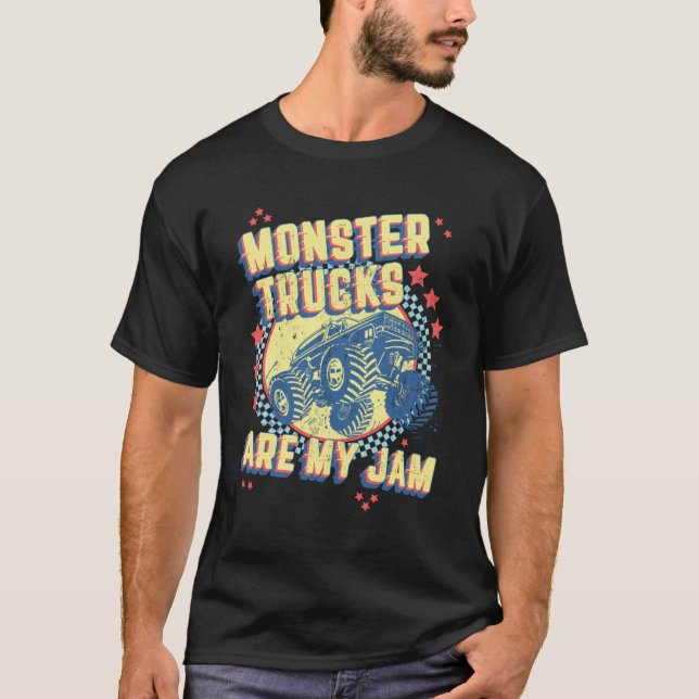 Monster Trucks Are My Jam Retro Checkered Flag Rac T-Shirt (Front)