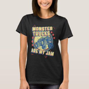 Monster Trucks Are My Jam Retro Checkered Flag Rac T-Shirt