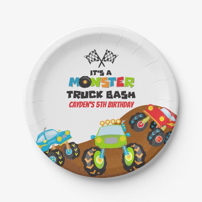 Monster Trucks birthday Paper Plates (Front)