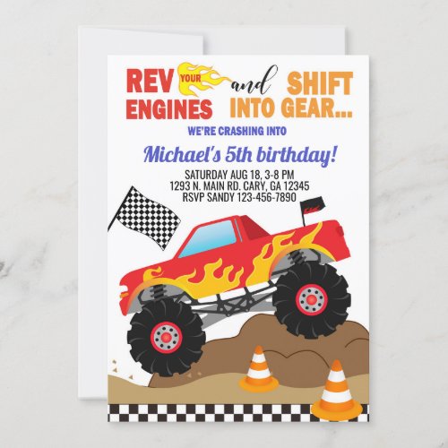 Monster trucks boy birthday invitation invitation
