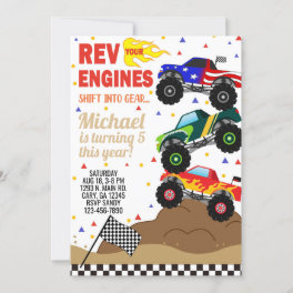 Monster trucks boy birthday invitation. invitation
