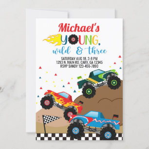 Monster trucks boy birthday invitation. invitation