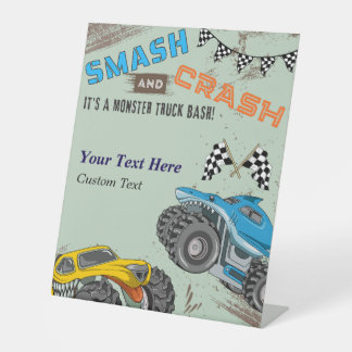 Monster Trucks Boy Birthday Party Your Text Here Pedestal Sign