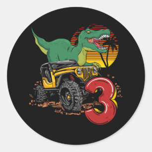 Monster Trucks Dinosaur T-Rex 3rd Birthday Boy 3 Y Classic Round Sticker