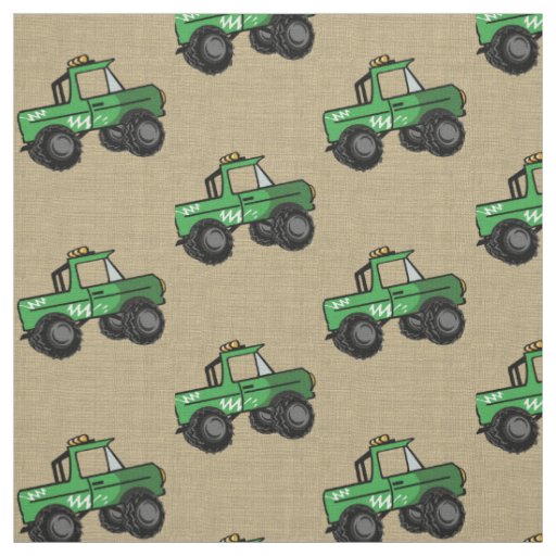 Monster Trucks Green Fabric