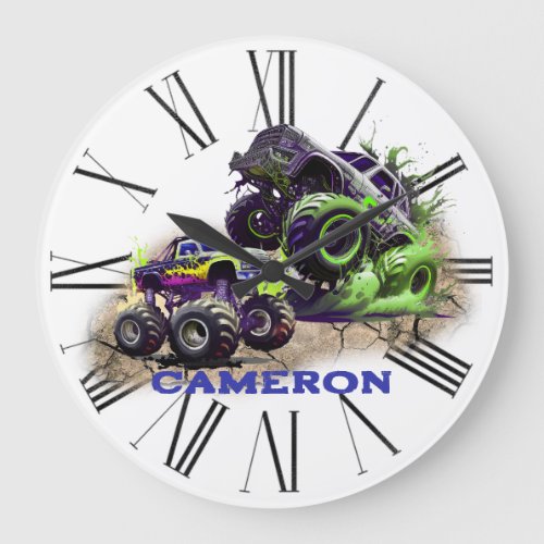 Monster Trucks in The Mud Large Clock