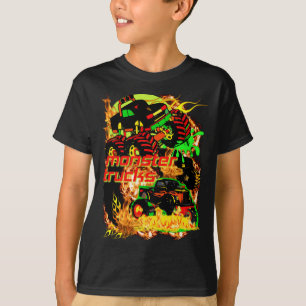 MONSTER TRUCKS ON FIRE FOR REAL TRUCK HEADS tshirt