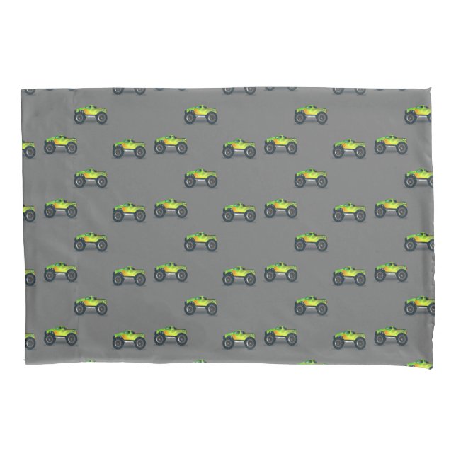 monster trucks on grey pillow case (Front)