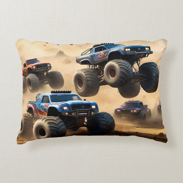 Monster Trucks Racing In The Desert, Accent Pillow (Front)