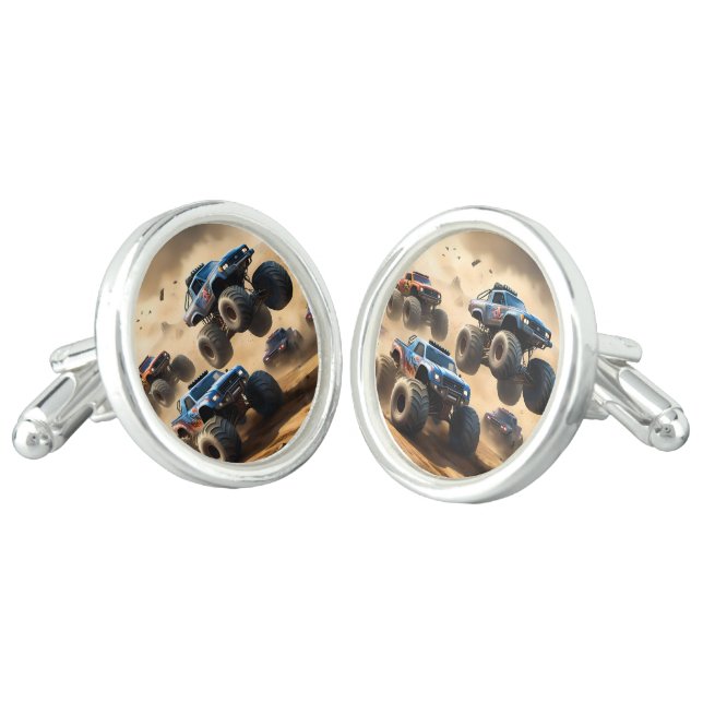 Monster Trucks Racing In The Desert, Cufflinks (Angled)