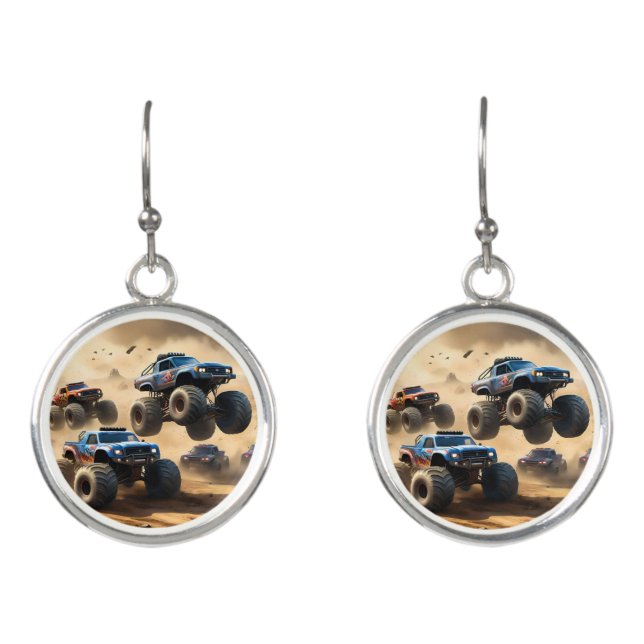 Monster Trucks Racing In The Desert, Earrings (Front)
