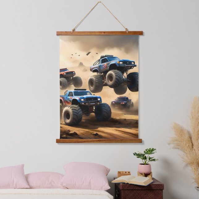 Monster Trucks Racing In The Desert, Hanging Tapestry (Bedroom)