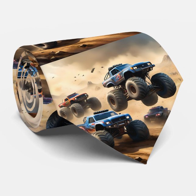 Monster Trucks Racing In The Desert, Neck Tie (Rolled)