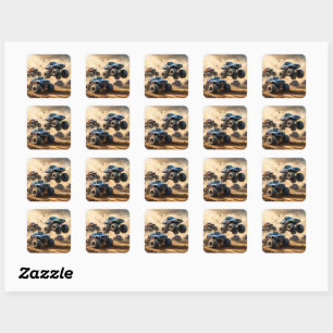 Monster Trucks Racing In The Desert, Square Sticker