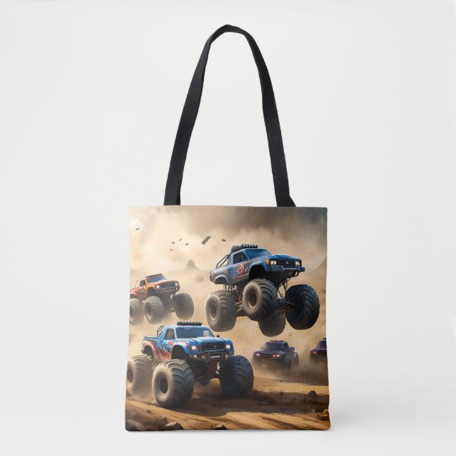 Monster Trucks Racing In The Desert, Tote Bag (Front)
