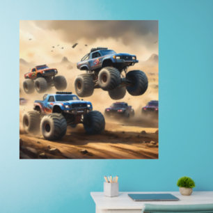 Monster Trucks Racing In The Desert, Wall Decal