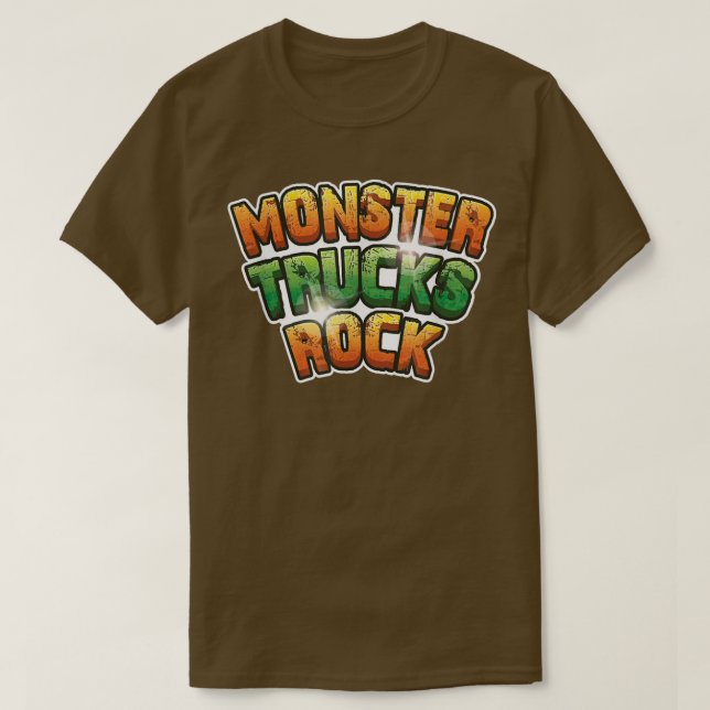 Monster Trucks Rock - Green and Orange Rock Text  T-Shirt (Design Front)
