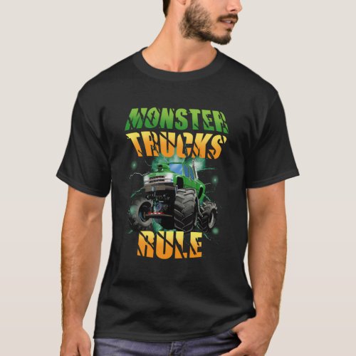 Monster Trucks Rule Green Party Truck T_Shirt