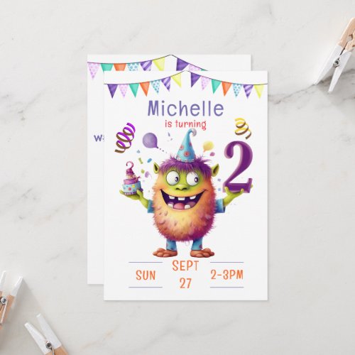 Monster Two Year Birthday Invitation