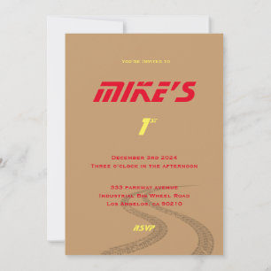 Monster wheels orange, yellow, red, green baby b invitation