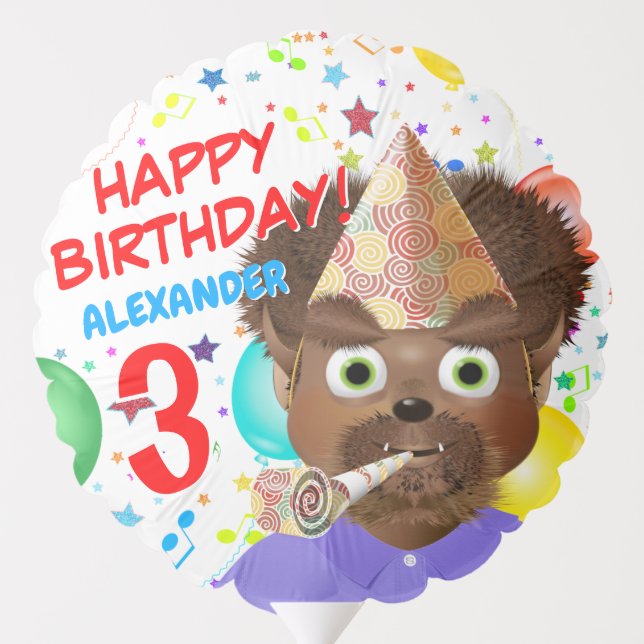 Monster Wolf Boy Birthday Party Balloon (Back)