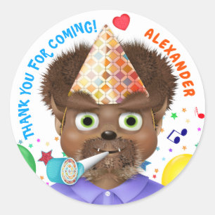 Monster Wolf Boy Birthday Party Thank You Classic Round Sticker