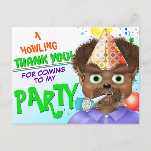Monster Wolf Boy Birthday Party Thank You Postcard