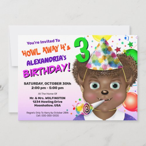 Monster Wolf Girl Birthday Party Invitation