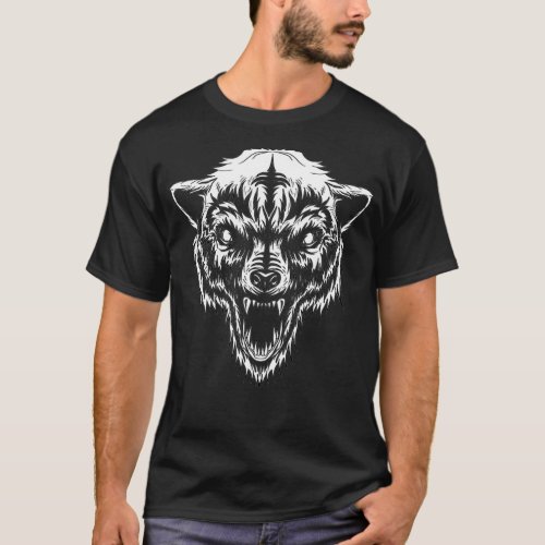 Monster Wolf  White Negative Space Tattoo  T_Shirt